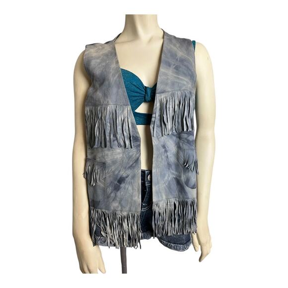 What goes Around Comes Around Goat Leather Fringed Vest Festival Boho Hippie M - Picture 2 of 12